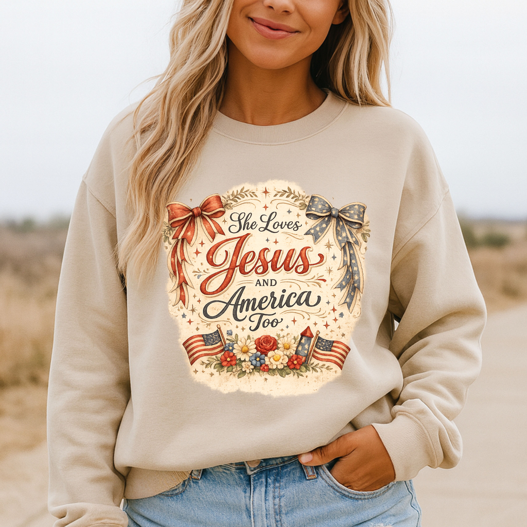 LOVES JESUS AND AMERICA TOO CREWNECK